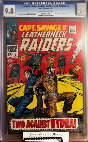 Captain Savage and his Leatherneck Raiders #3 9.8 CGC. Rare 1968 9.8. KEY: 3rd app of Captain Simon Savage