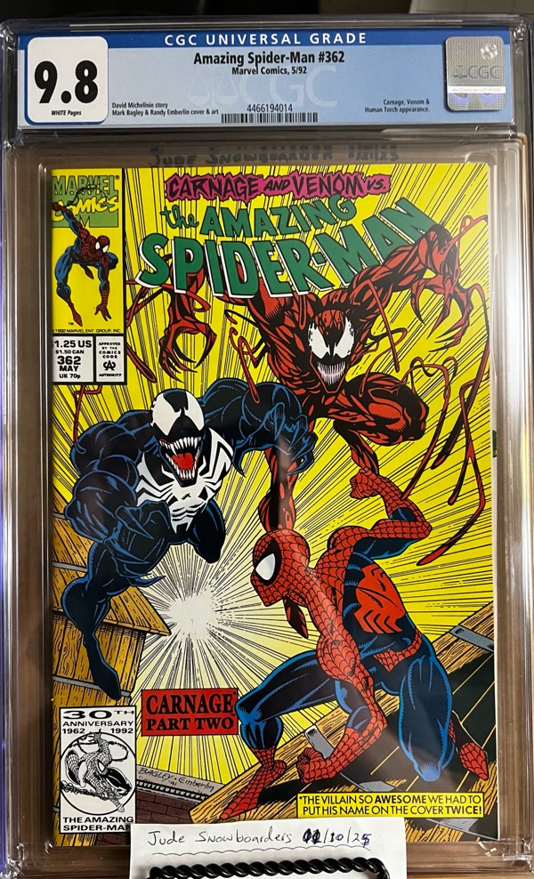 Amazing Spider-Man #362 9.8 CGC KEY: 2nd full app of Carnage!