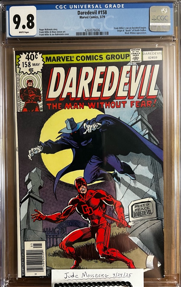 Daredevil #158 9.8 CGC NEWSSTAND KEY: 1st professionally published cover art by Frank Miller!